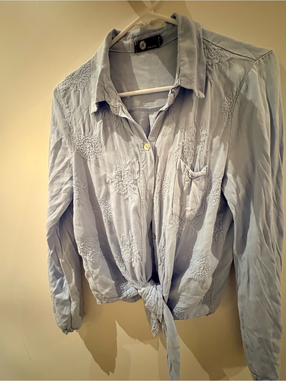 Made In Italy Embroidered Tie-Front Shirt
